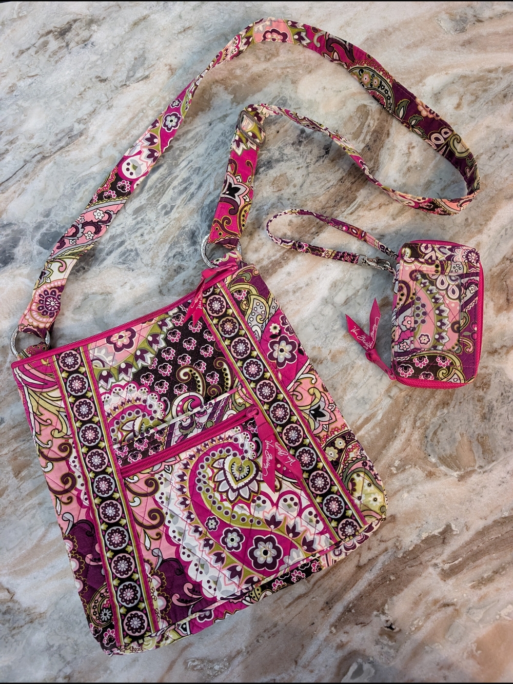 Vera Bradley Very Berry Pink Paisley Crossbody Bag with Wrist Wallet